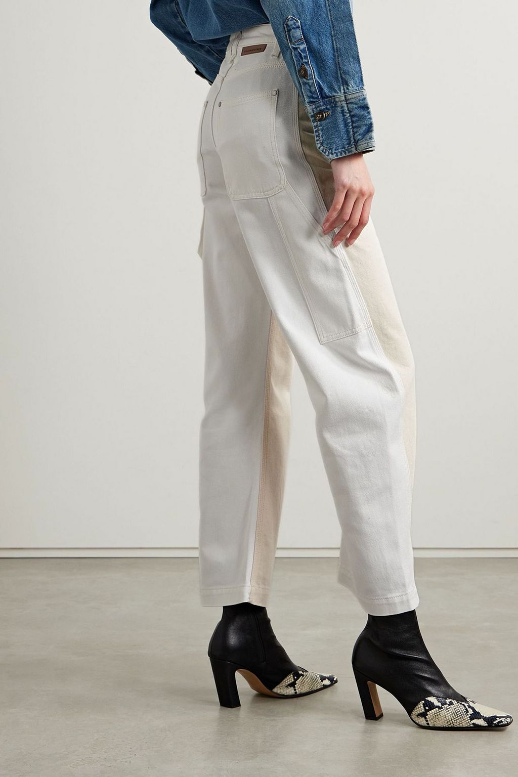 STELLA MCCARTNEY Cropped two-tone high-rise wide-leg jeans