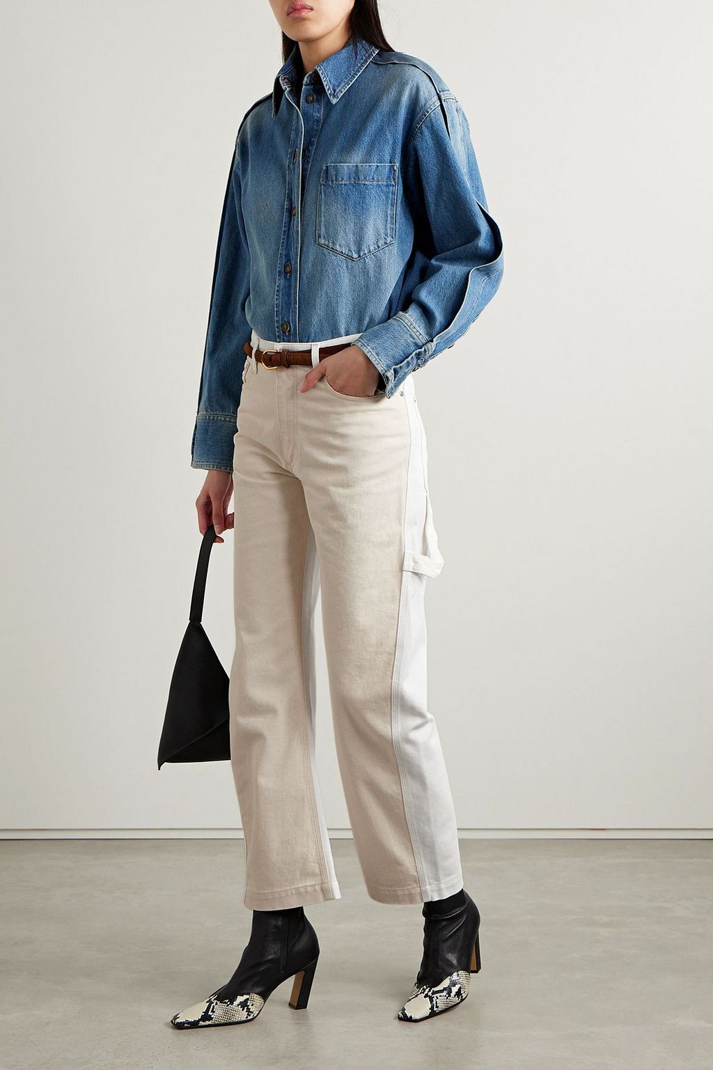 STELLA MCCARTNEY Cropped two-tone high-rise wide-leg jeans