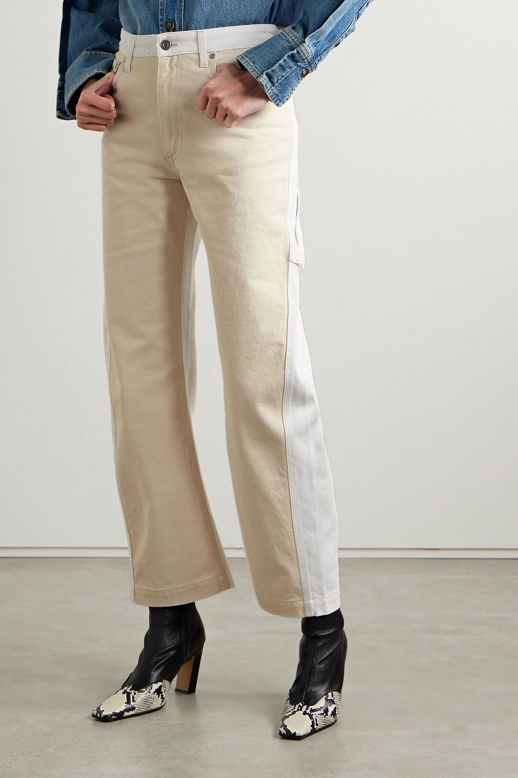 STELLA MCCARTNEY Cropped two-tone high-rise wide-leg jeans