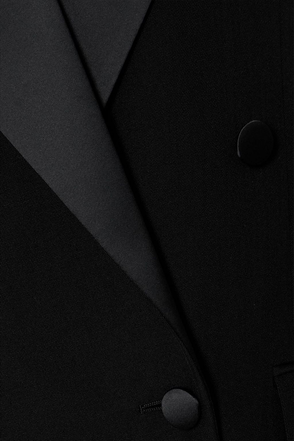 STELLA MCCARTNEY Double-breasted satin-trimmed grain de poudre wool blazer