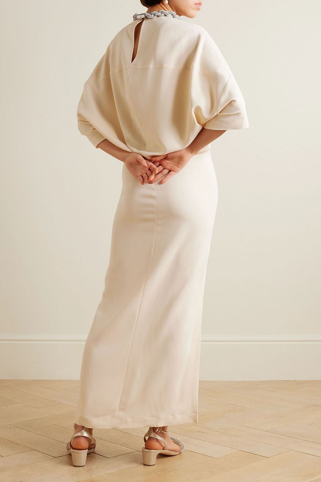 STELLA MCCARTNEY Falabella crystal-embellished paneled cady maxi dress