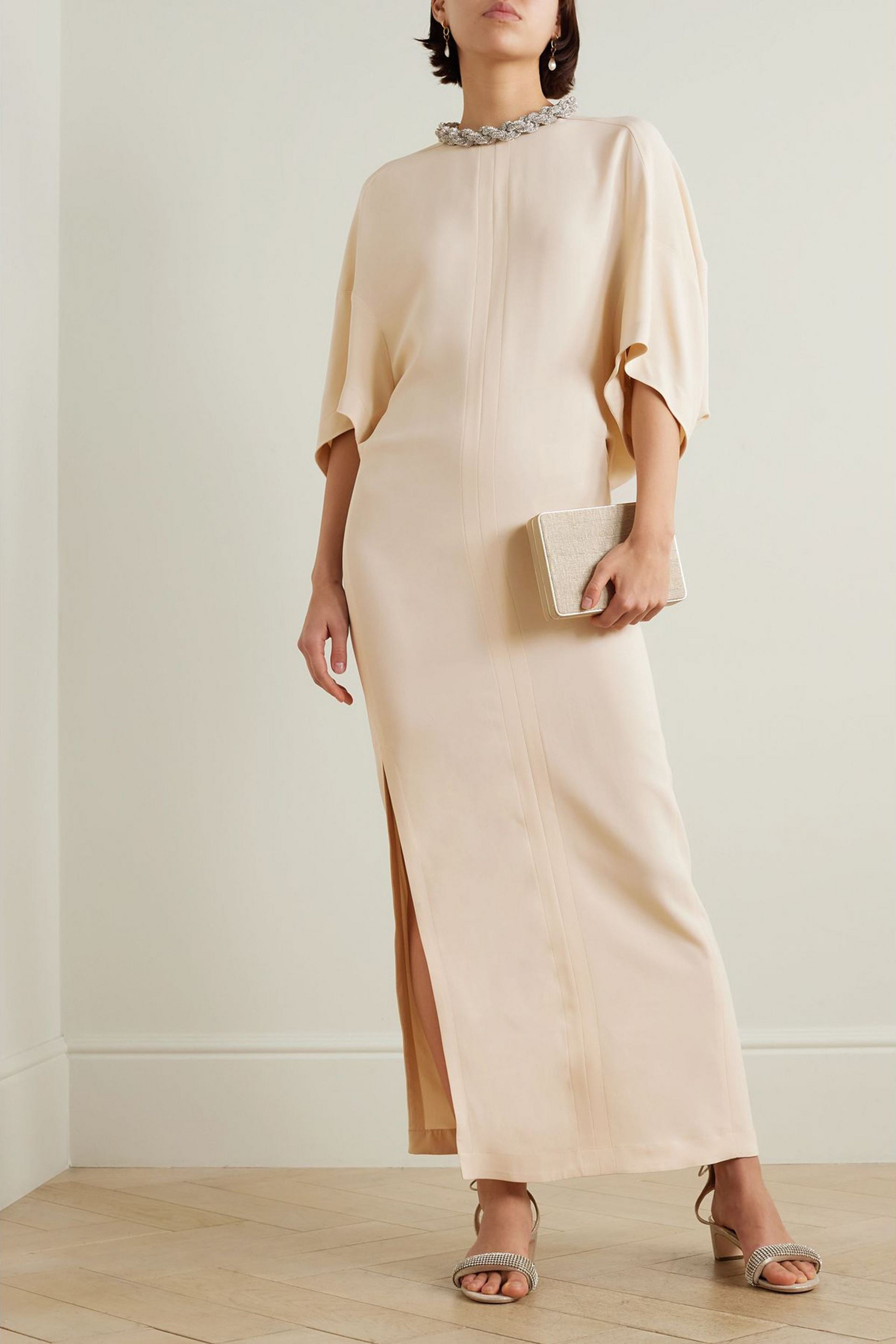 Stella McCartney Falabella crystal-embellished paneled cady maxi dress