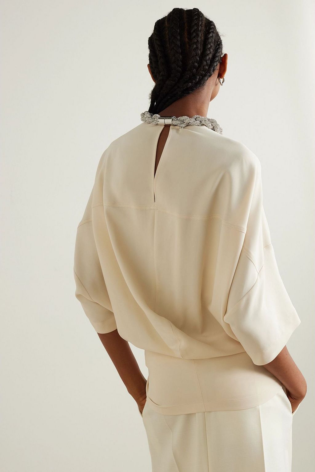 STELLA MCCARTNEY Falabella crystal-embellished paneled stretch-cady top