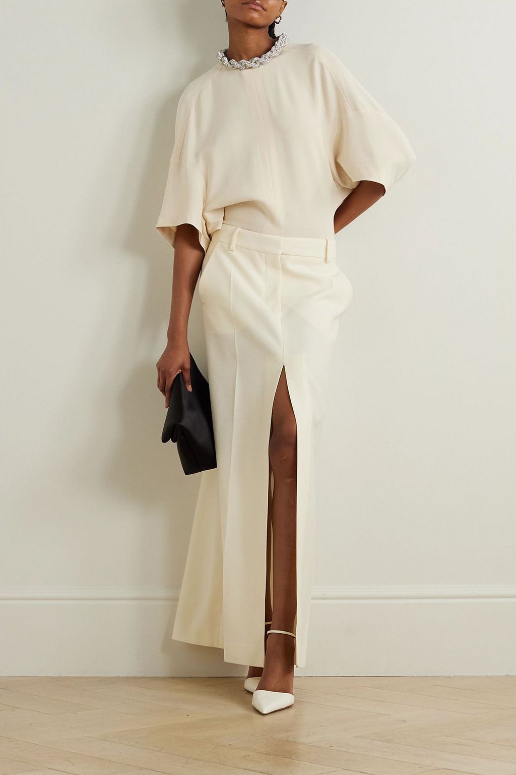 STELLA MCCARTNEY Falabella crystal-embellished paneled stretch-cady top