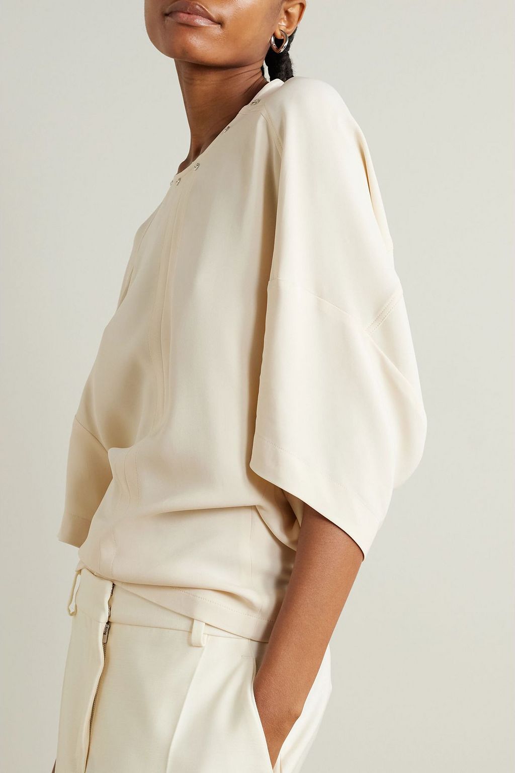 STELLA MCCARTNEY Falabella crystal-embellished paneled stretch-cady top