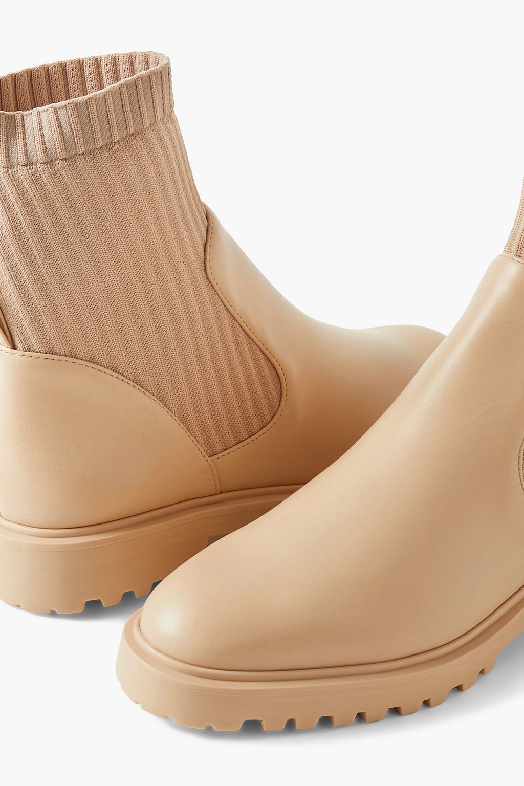 PORTE & PAIRE Leather and ribbed-knit ankle boots