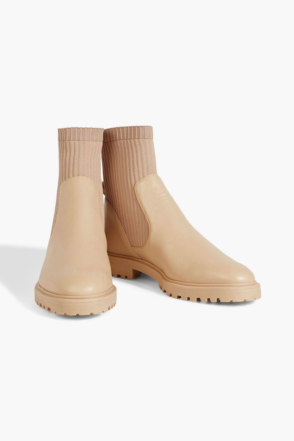 PORTE & PAIRE Leather and ribbed-knit ankle boots