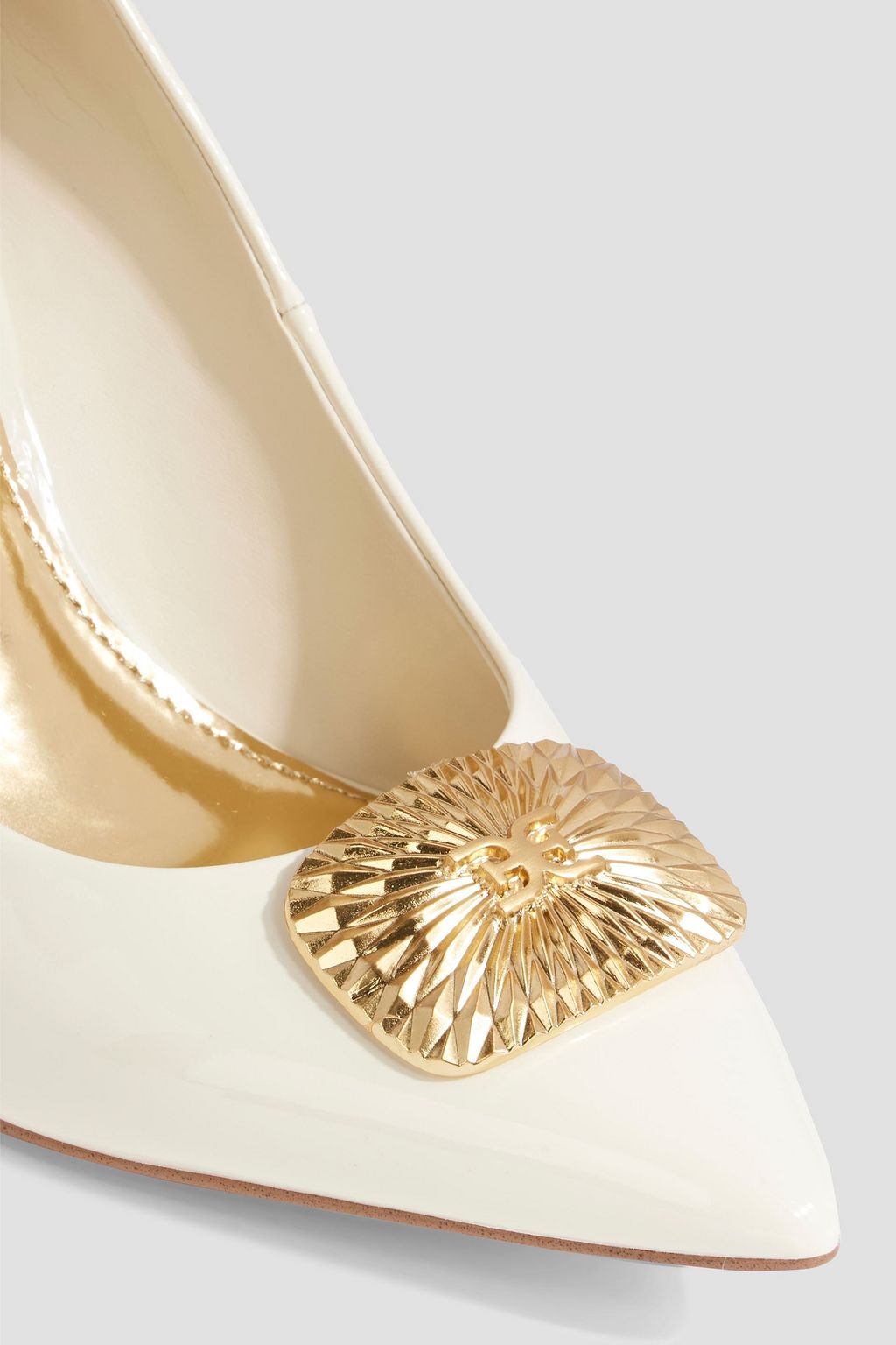 SAM EDELMAN Hazel Radiant embellished faux patent-leather pumps