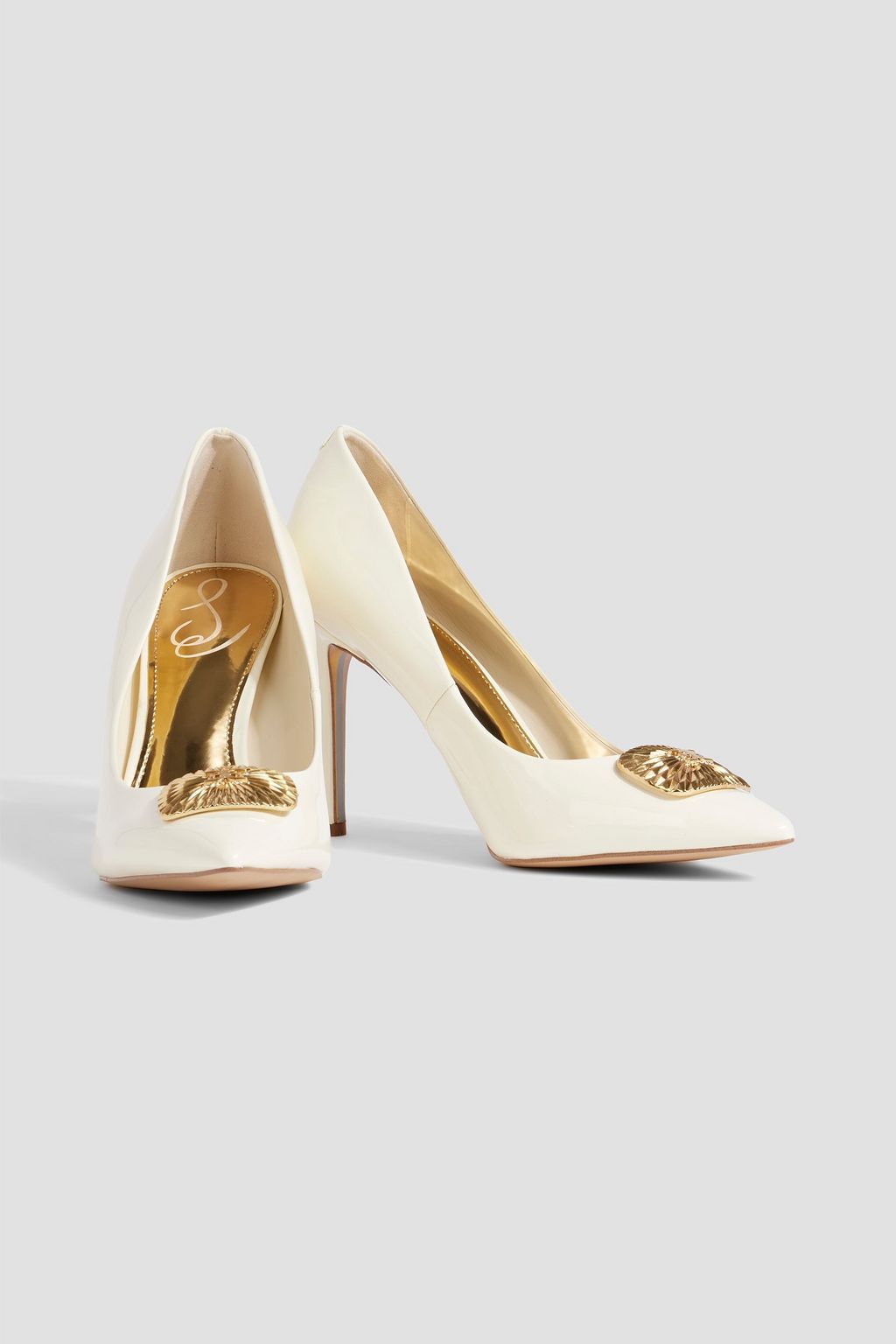 SAM EDELMAN Hazel Radiant embellished faux patent-leather pumps