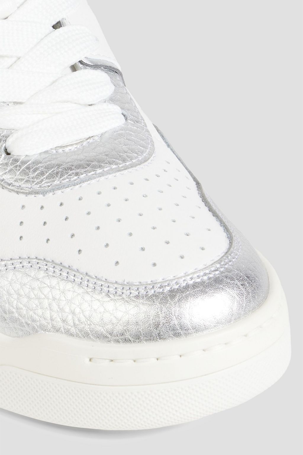VALENTINO GARAVANI Roman Stud metallic smooth and pebbled-leather sneakers
