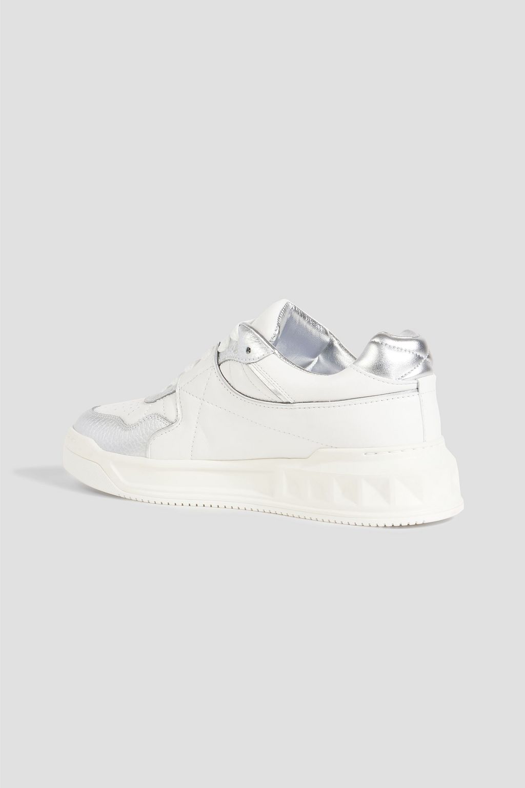 VALENTINO GARAVANI Roman Stud metallic smooth and pebbled-leather sneakers
