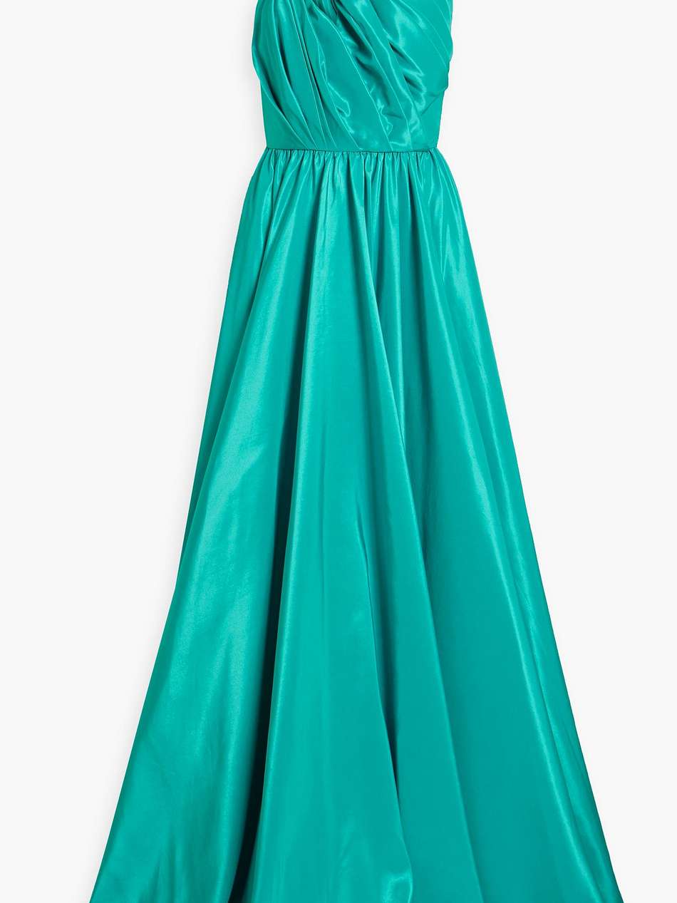 one-shoulder ring-embellished taffeta gown