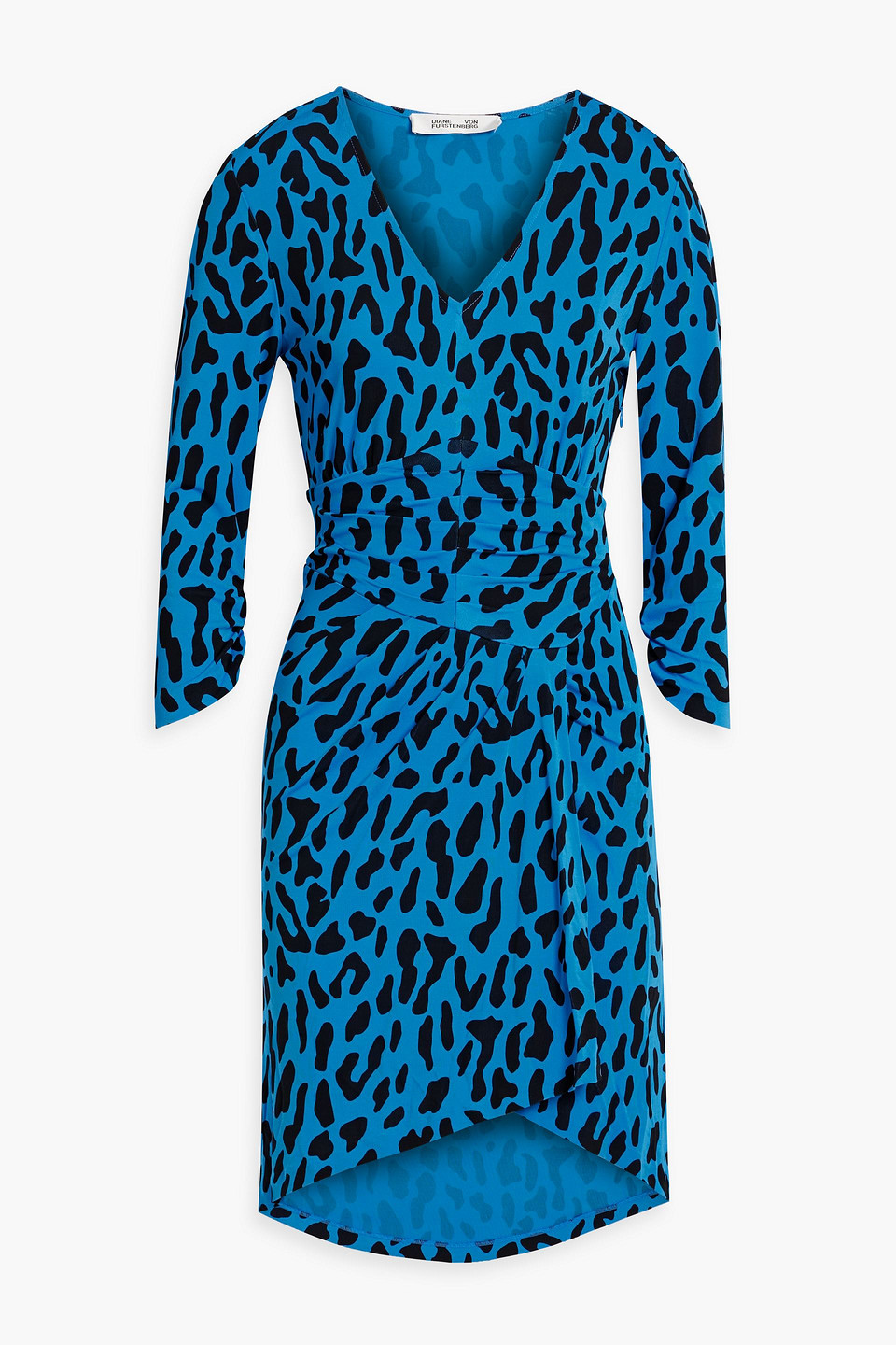 Shop Diane Von Furstenberg David Pleated Leopard-print Stretch-jersey Mini Dress In Azure