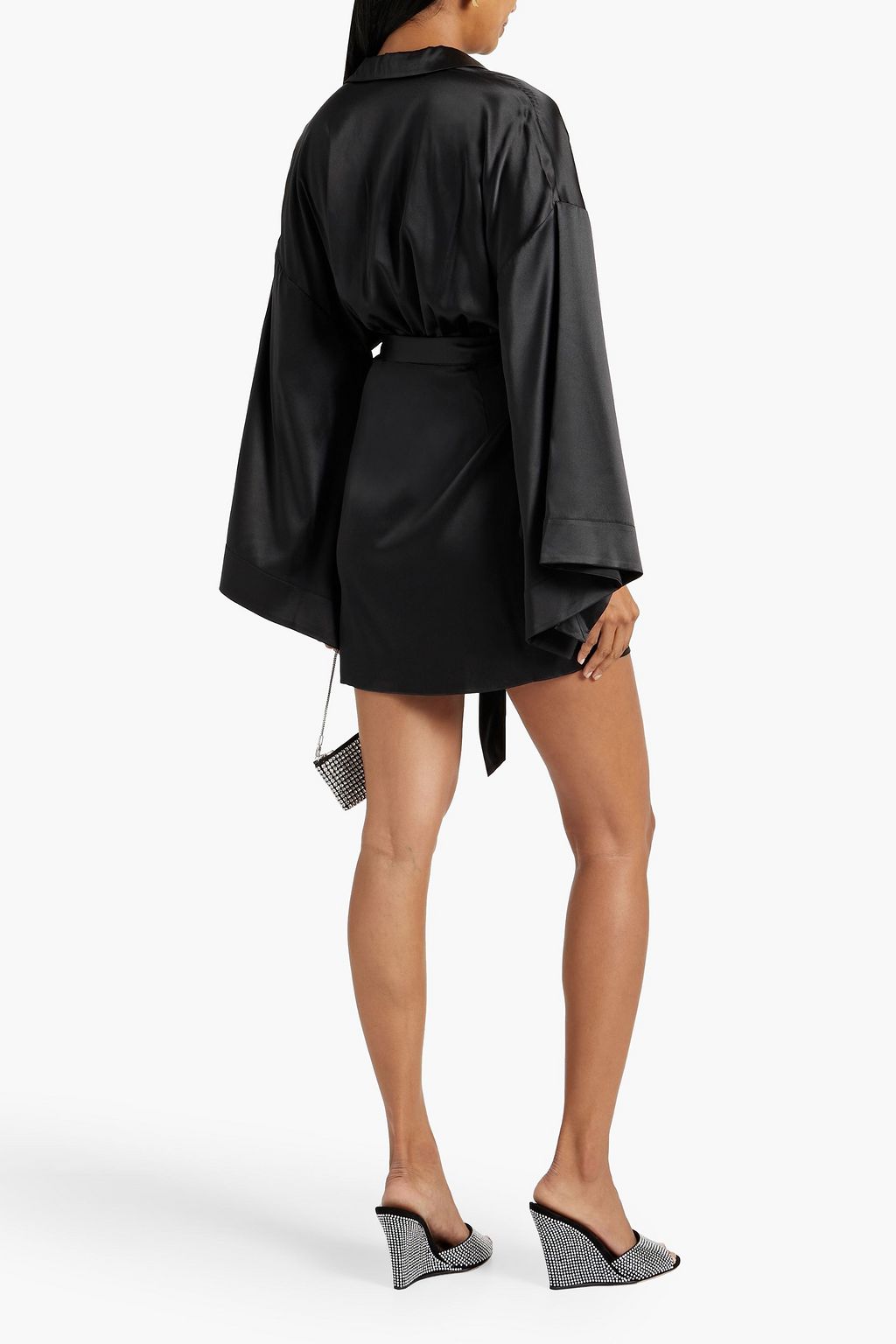 RETROFÊTE Scottie stretch-silk satin mini shirt dress