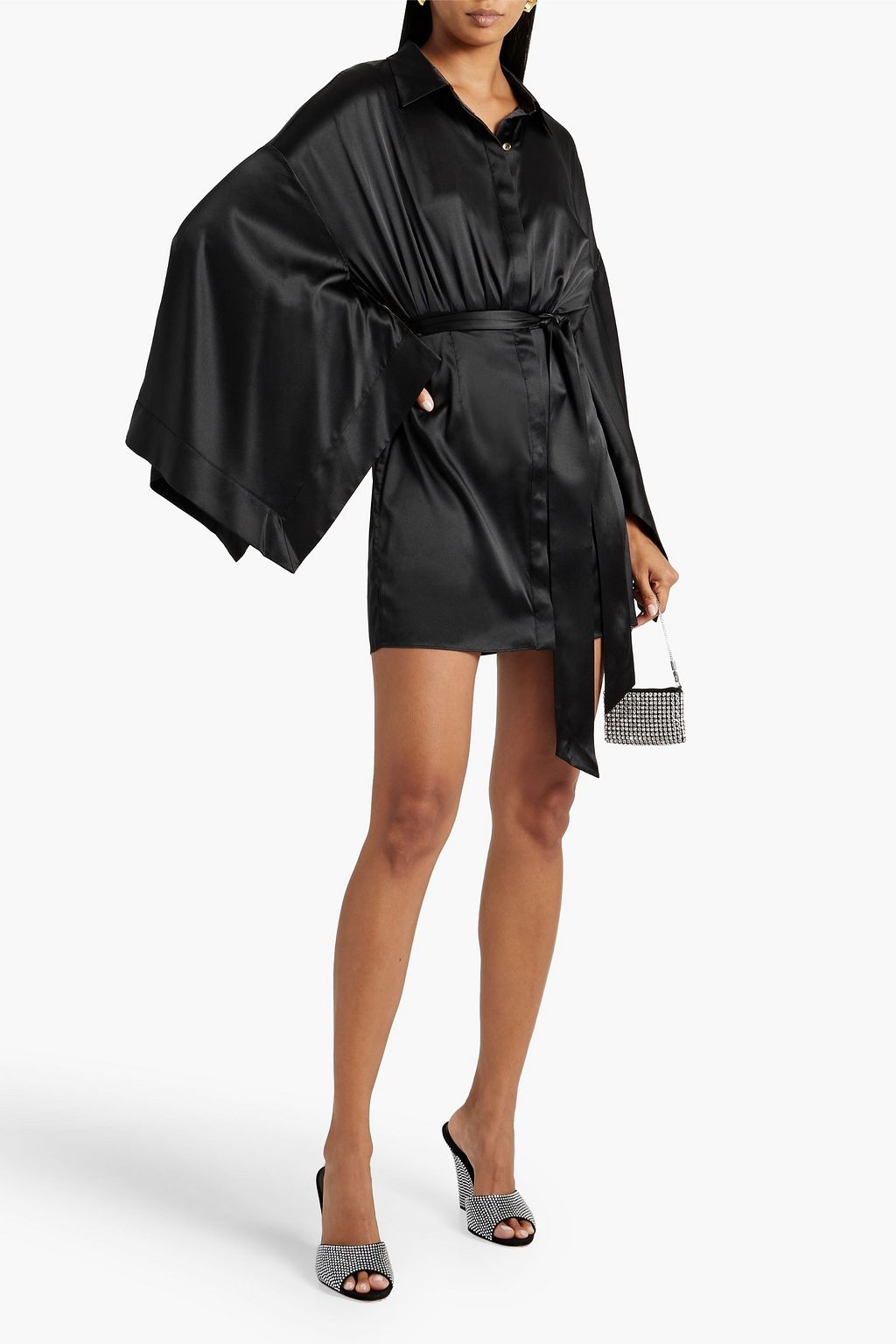 RETROFÊTE Scottie stretch-silk satin mini shirt dress