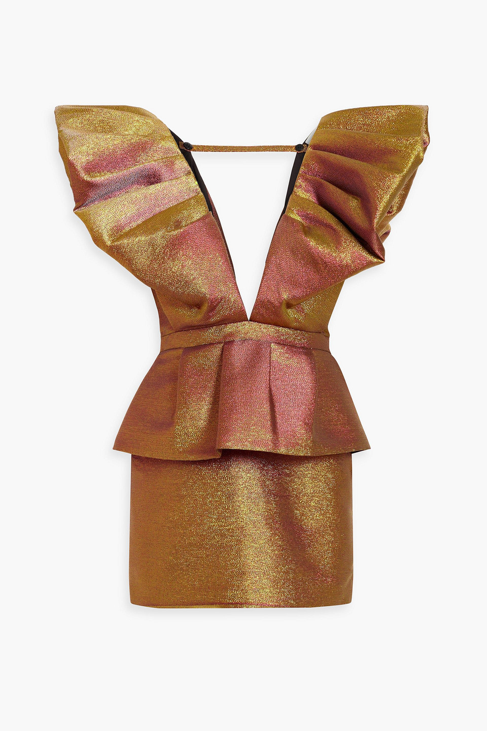 Ronny Kobo Ruffled Iridescent Lamé Mini Dress In Gold