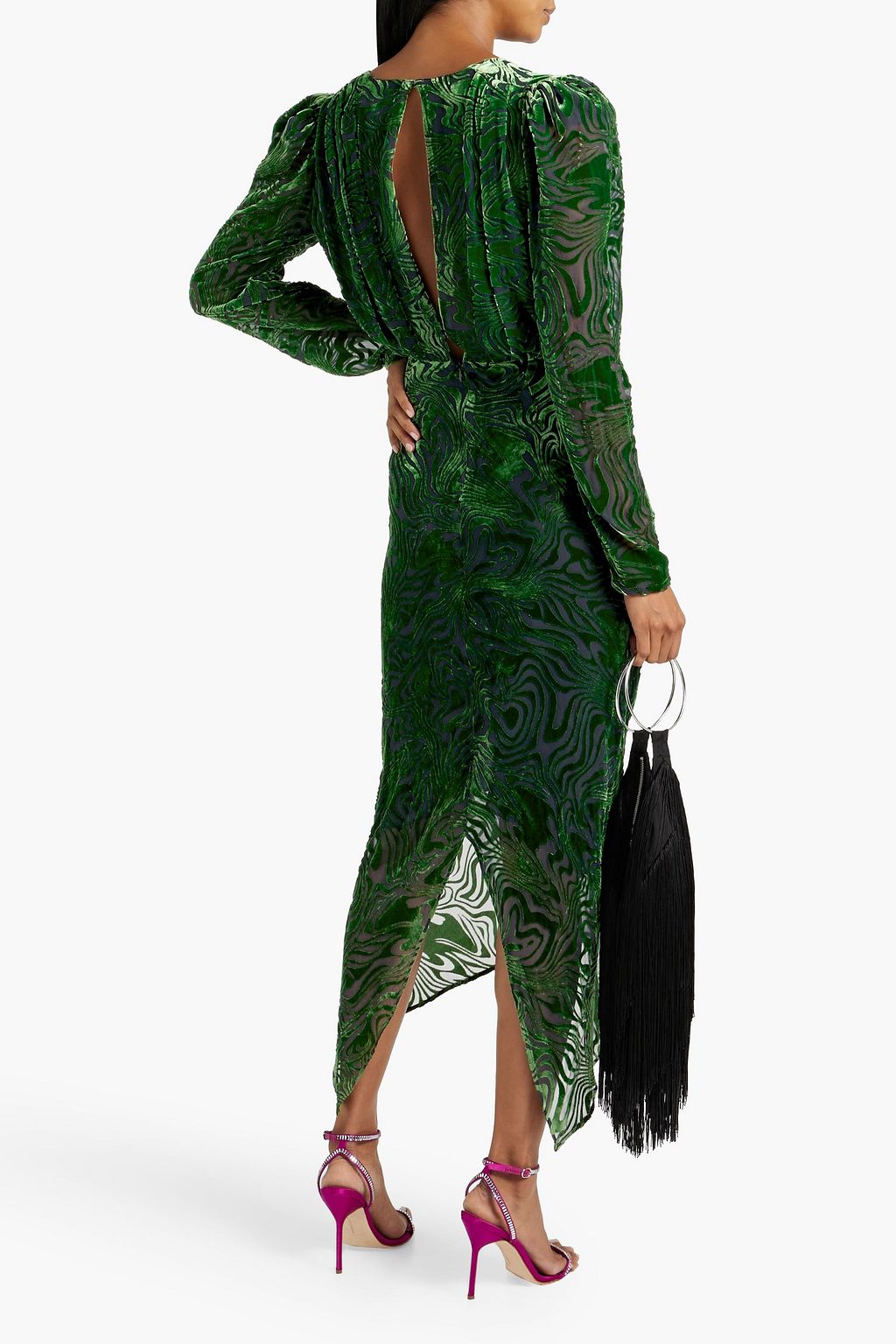 RONNY KOBO Ruched devoré-velvet midi dress