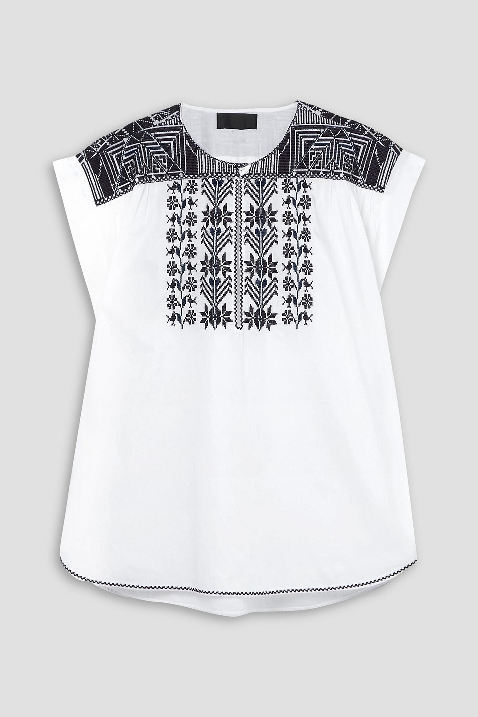 Shop Nili Lotan Aurielle Embroidered Cotton-poplin Top In Ivory