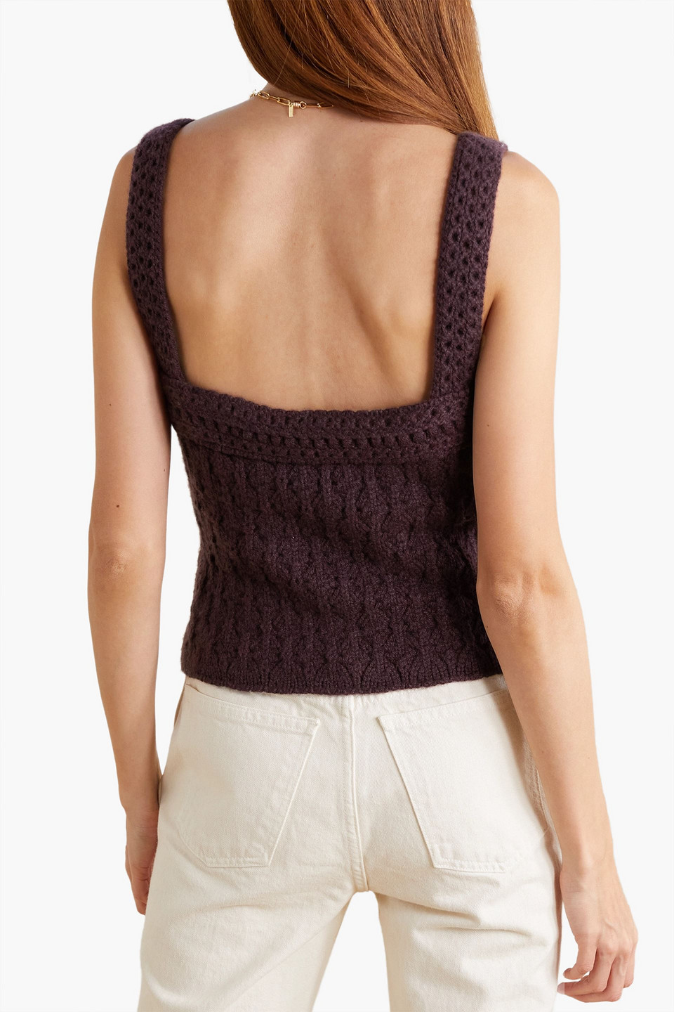 VINCE CROPPED CROCHET-KNIT WOOL AND CASHMERE-BLEND TOP