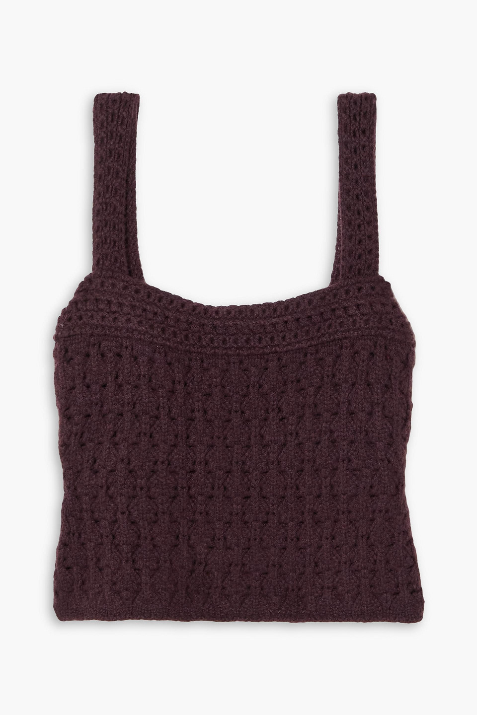 Vince Cropped Crochet-knit Wool And Cashmere-blend Top In Grape