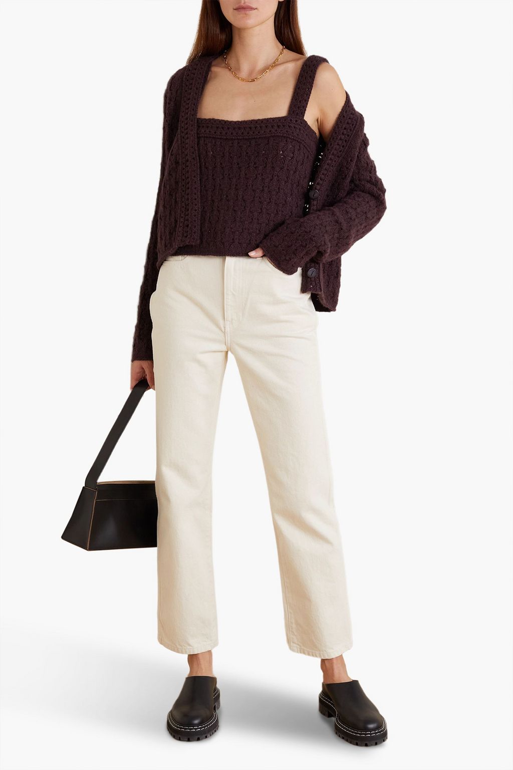 VINCE. Cropped crochet-knit wool and cashmere-blend top