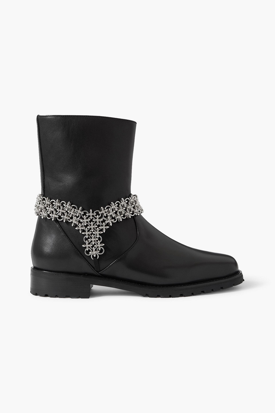 Manolo Blahnik Leather And Chainmail Ankle Boots In Black
