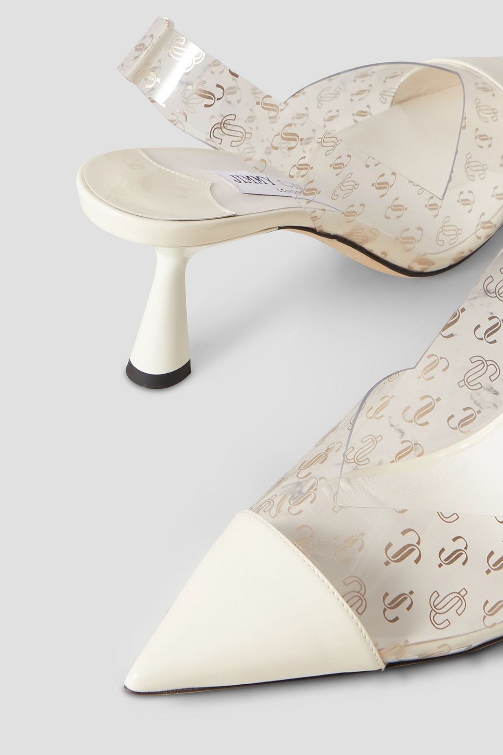 JIMMY CHOO Liya 65 logo-print PVC and leather slingback pumps