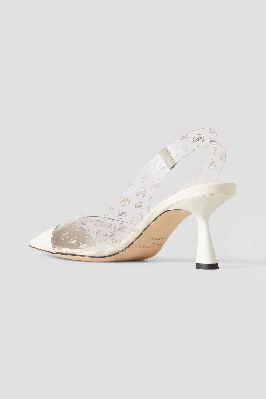 JIMMY CHOO Liya 65 logo-print PVC and leather slingback pumps