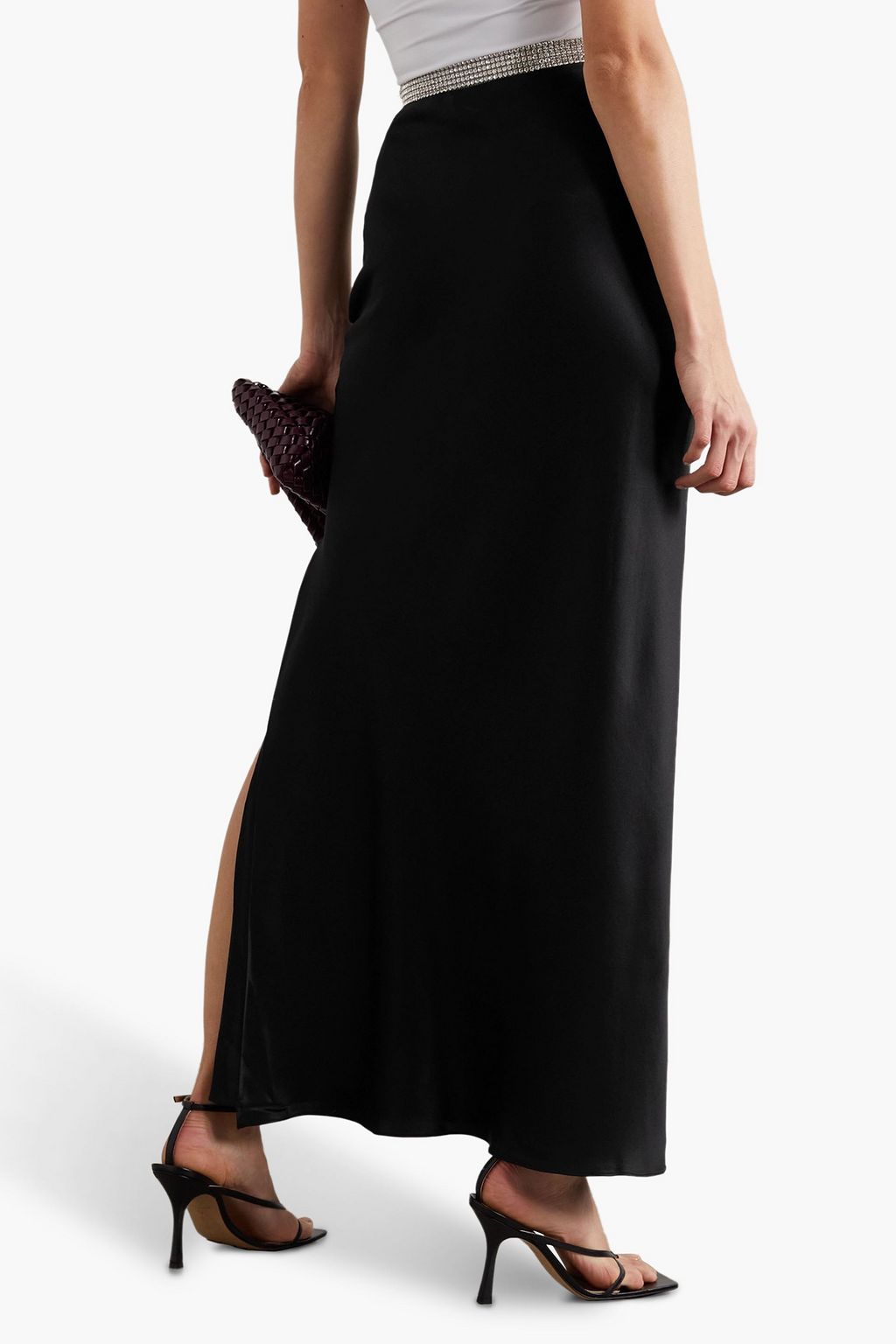 MICHAEL LO SORDO Crystal-embellished silk-satin maxi skirt