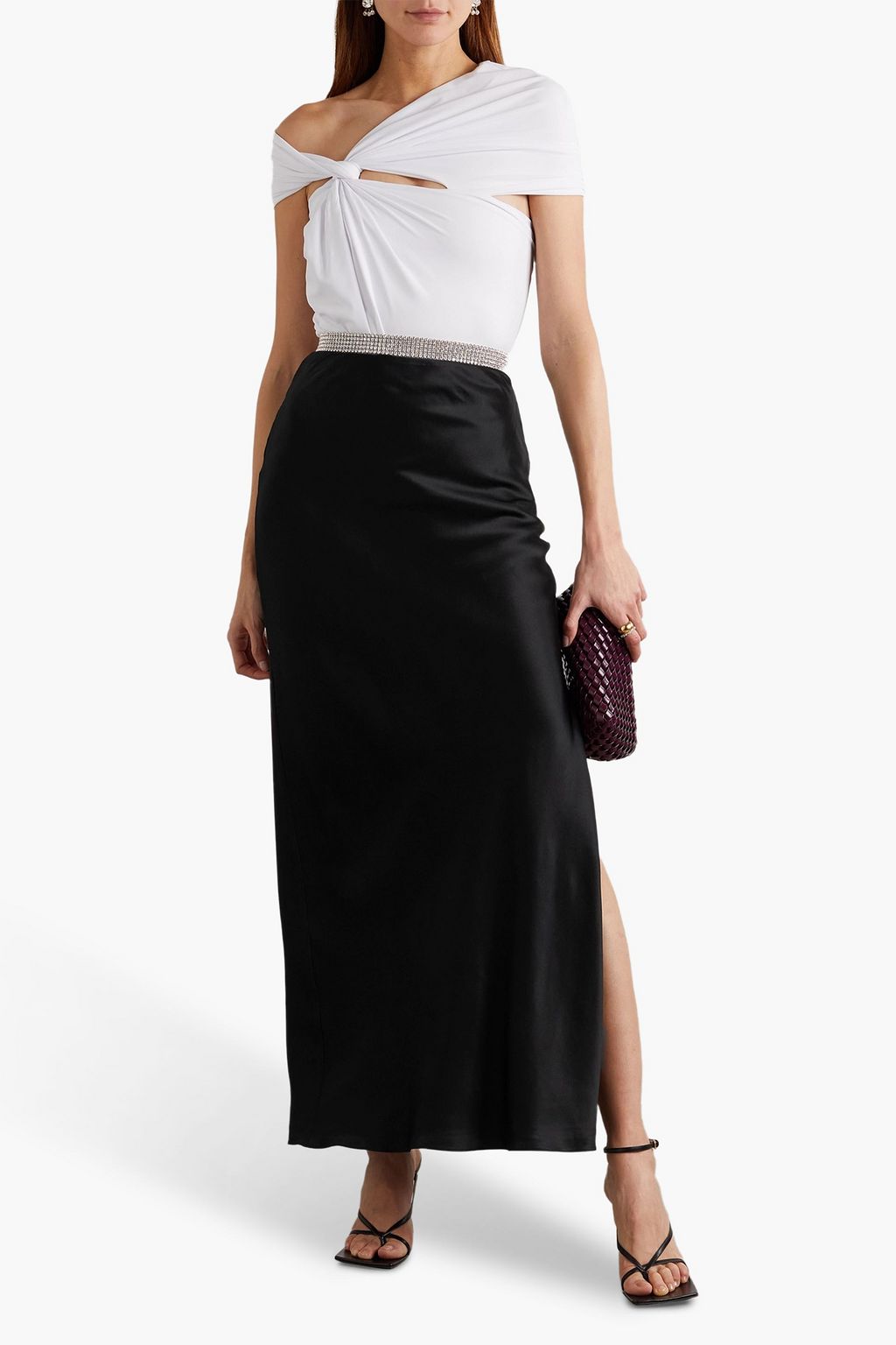 MICHAEL LO SORDO Crystal-embellished silk-satin maxi skirt