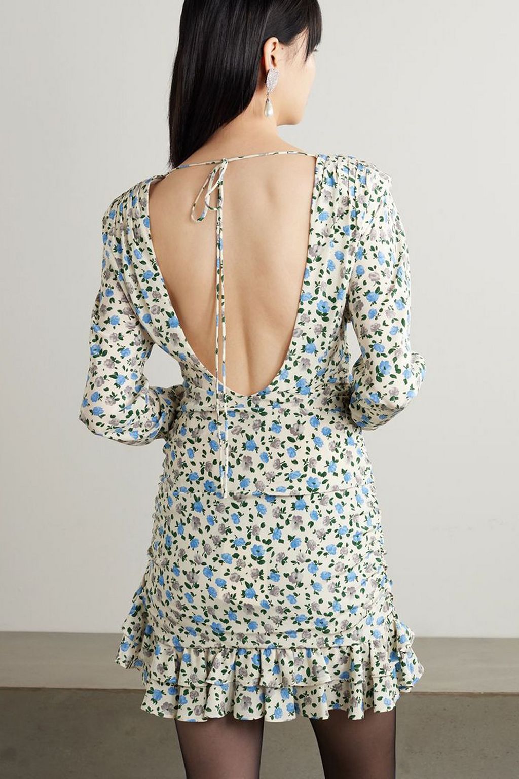 ALESSANDRA RICH Open-back floral-print silk crepe de chine mini dress
