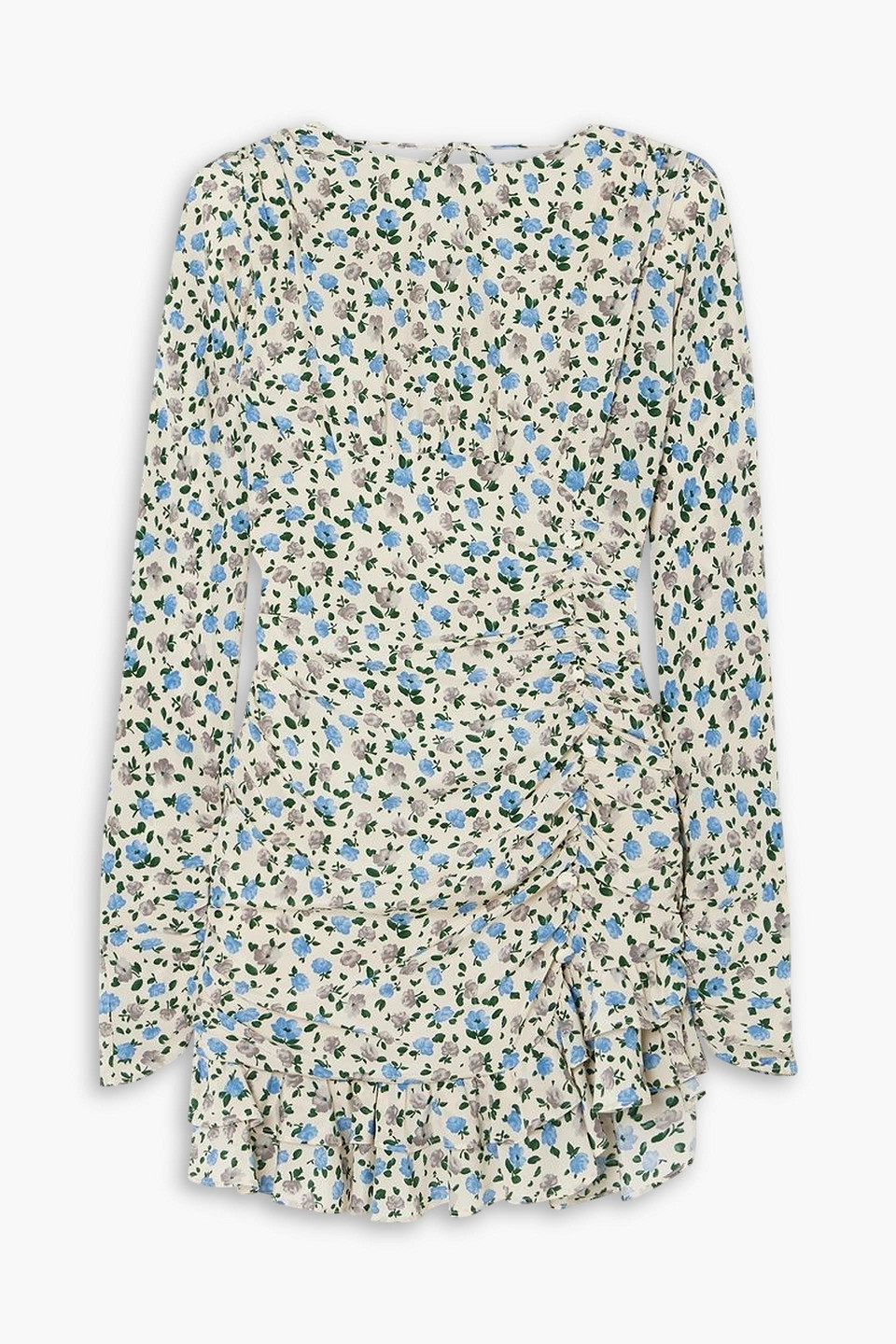 Alessandra Rich Draped Mini Dress With Floral Pattern In Light Blue