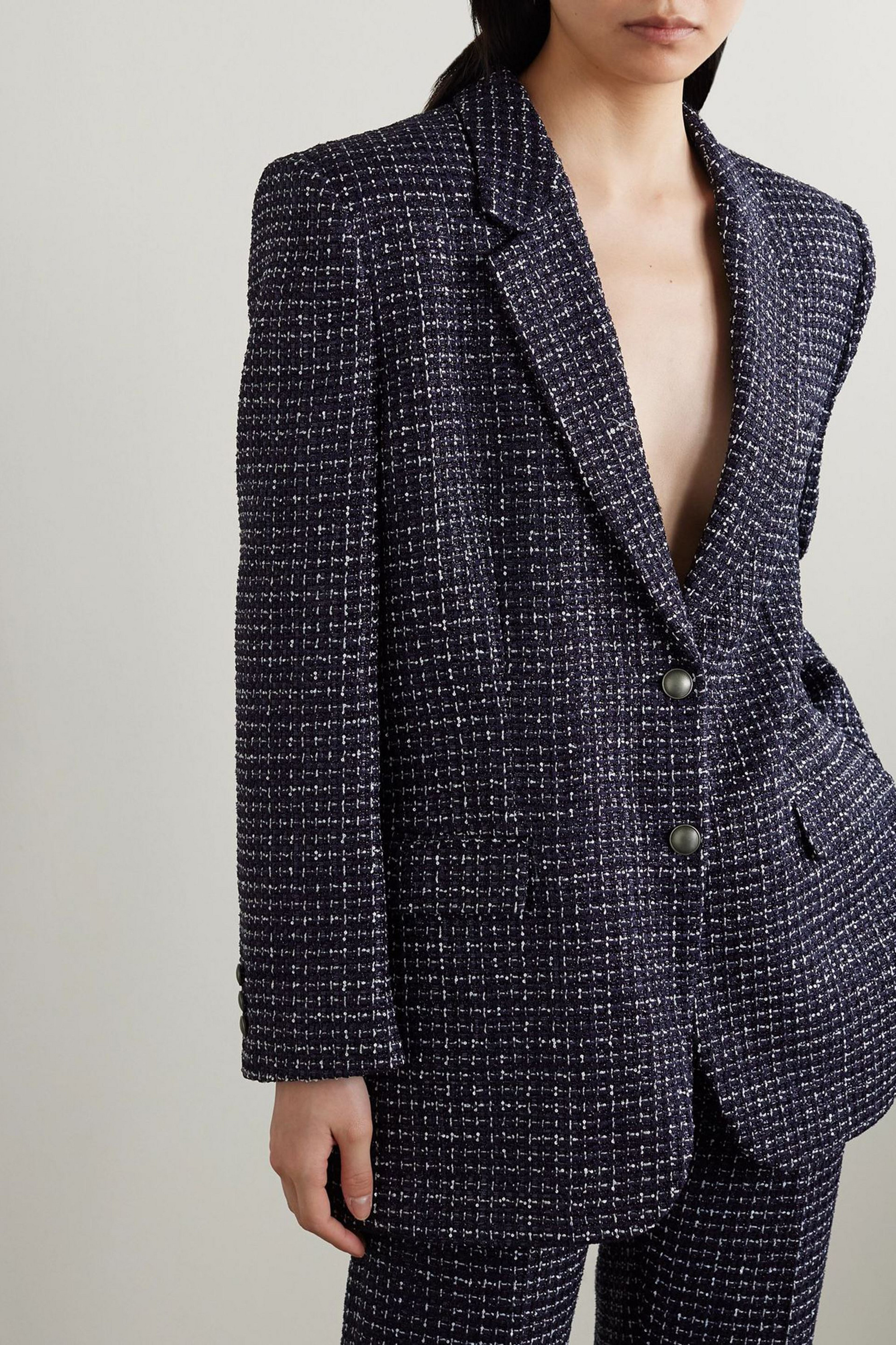 Alessandra Rich Oversized sequin-embellished metallic tweed blazer