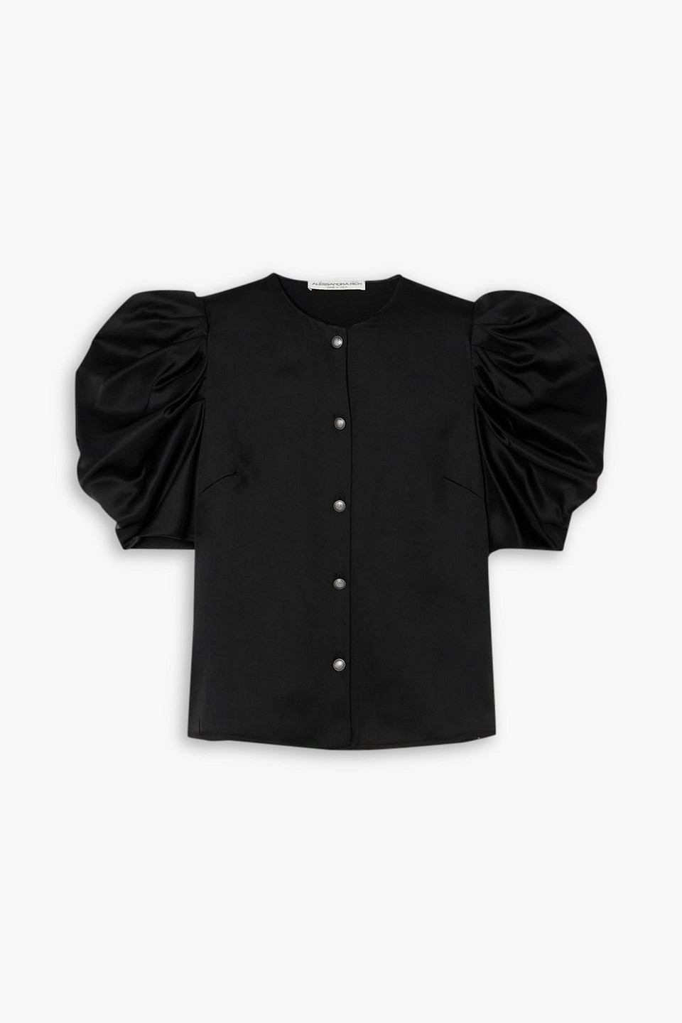 Alessandra Rich Envers Satin Blouse With Bouffant Sleeves In Black