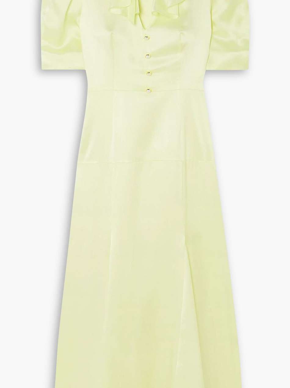 tie-neck ruffled silk-satin midi dress