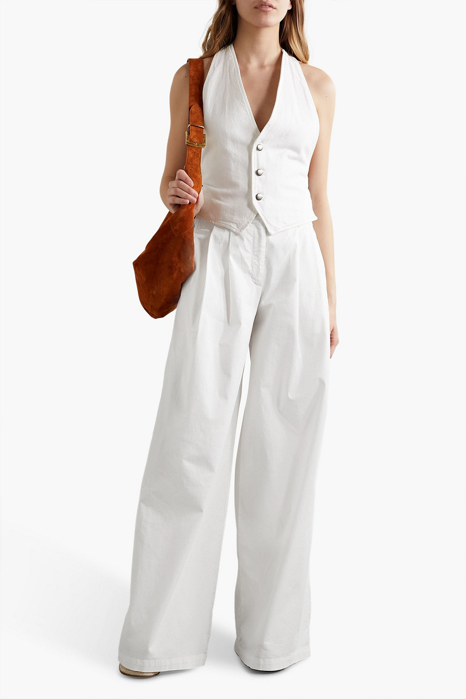 NILI LOTAN DILLON PLEATED STRETCH-COTTON TWILL WIDE-LEG PANTS