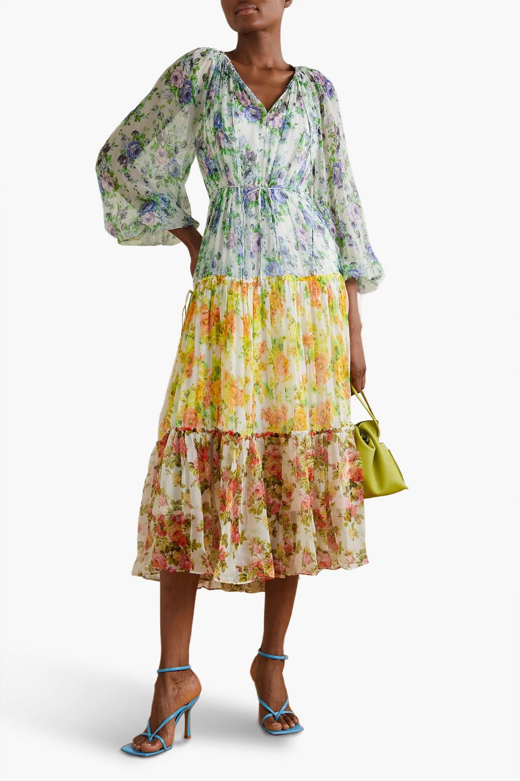 ZIMMERMANN Tiered floral-print silk-crepon midi dress