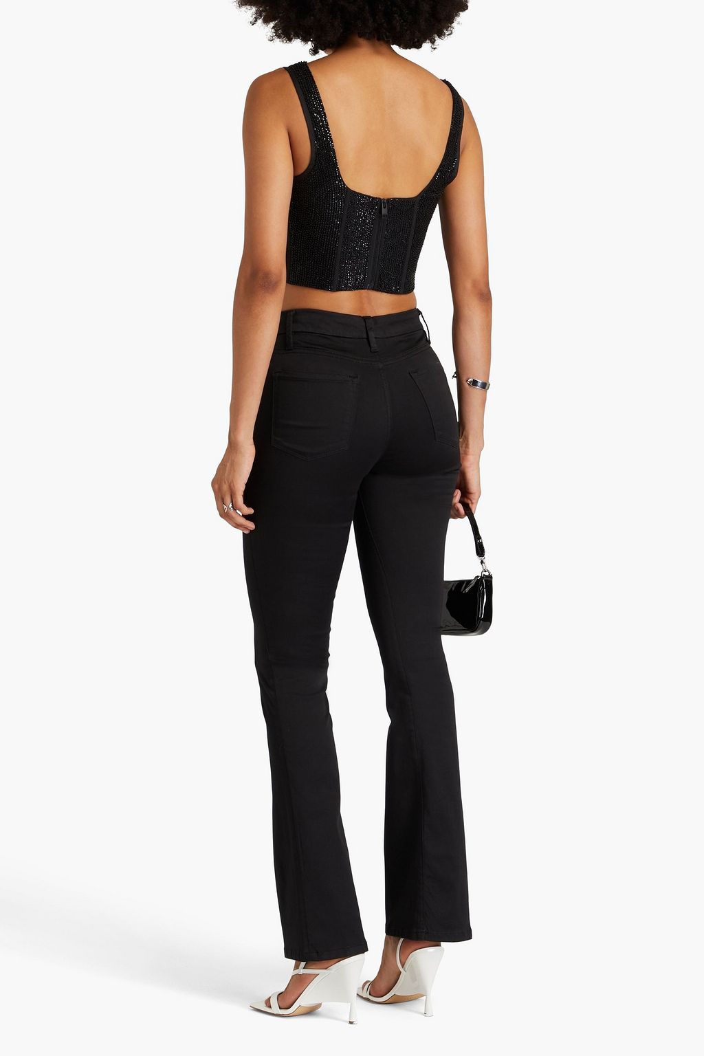FRAME Cropped embellished crepe de chine top