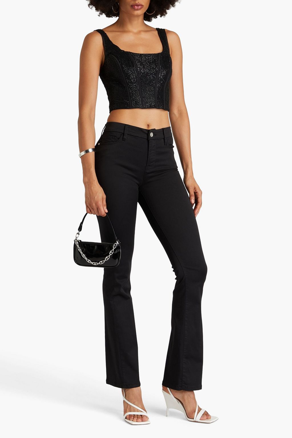 FRAME Cropped embellished crepe de chine top