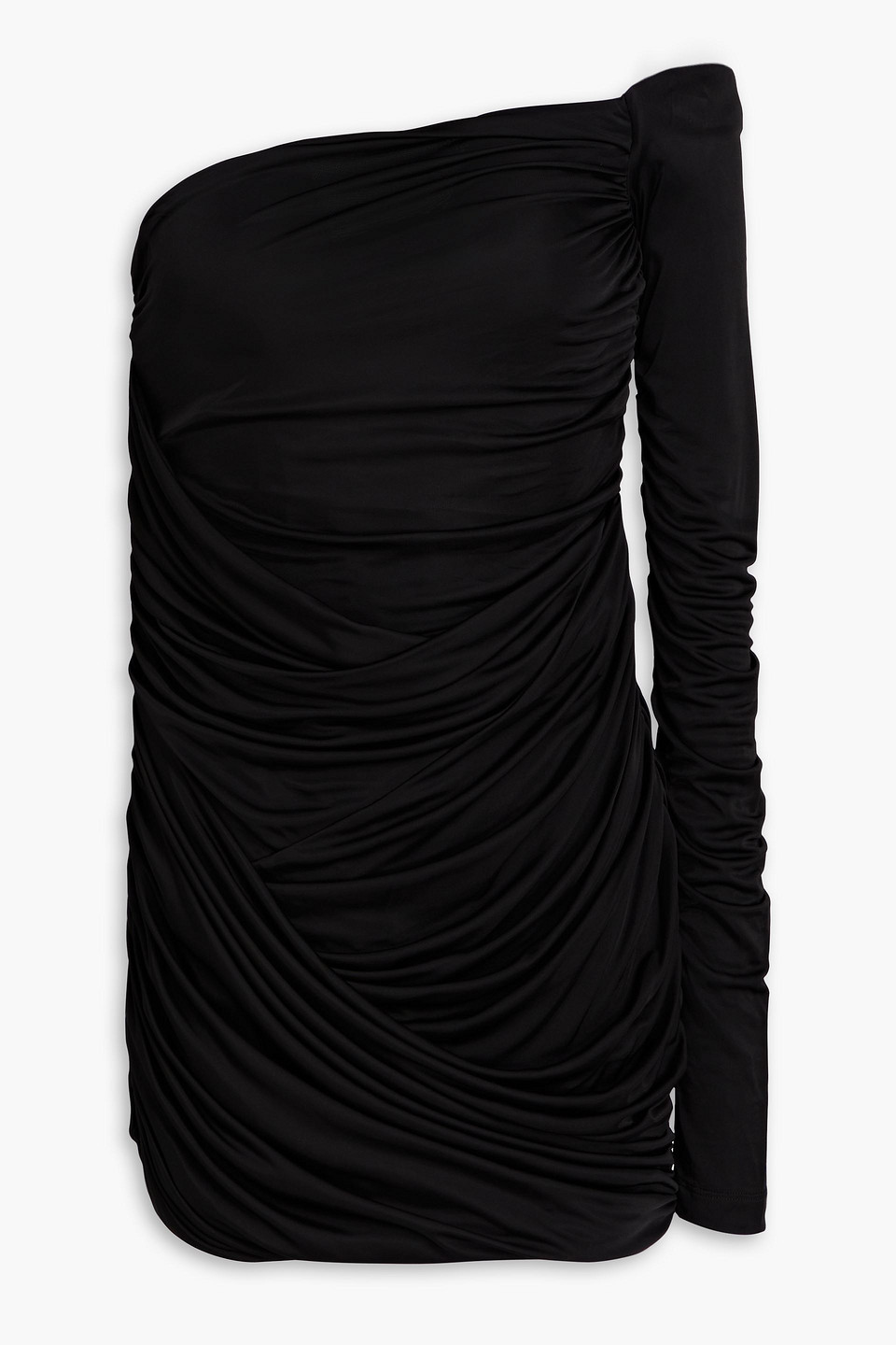 Gauge81 Valmiera Minikleid Aus Satin-jersey Mit Asymmetrischer Schulterpartie Und Raffungen In Black