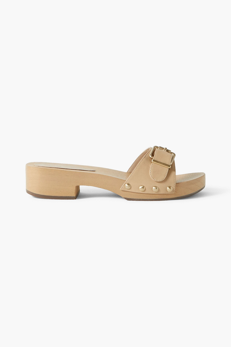 Porte & Paire Mules Aus Leder Mit Schnalle Und Nieten In Beige
