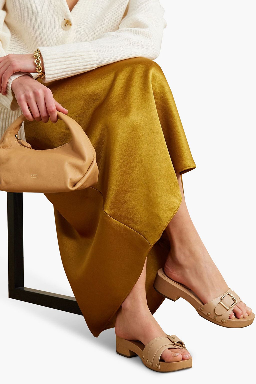 PORTE & PAIRE 버클 디테일 가죽 슬라이드 샌들