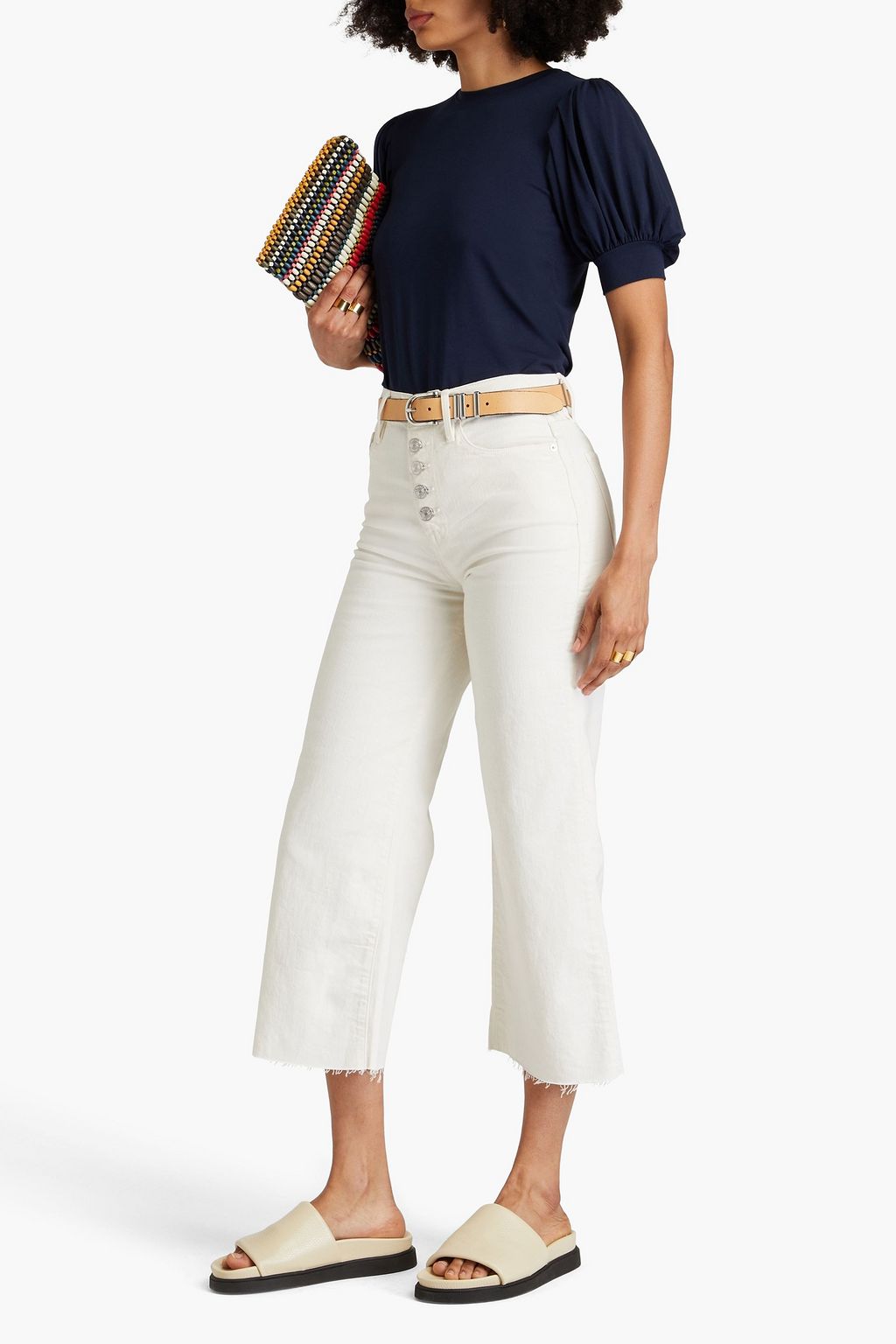 FRAME Gathered stretch-jersey T-shirt