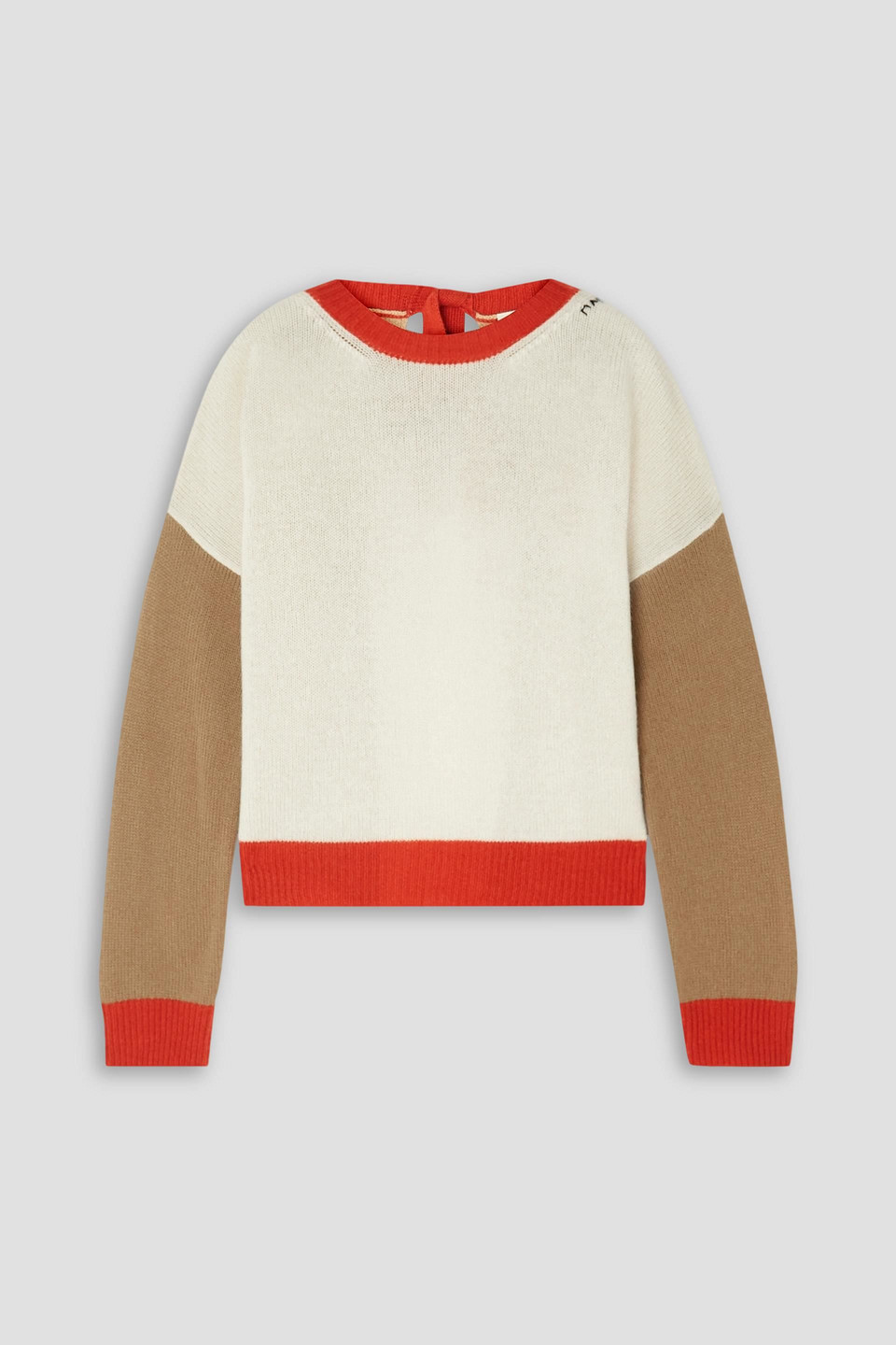 Marni Open-back Color-block Cashmere Sweater In Ivory