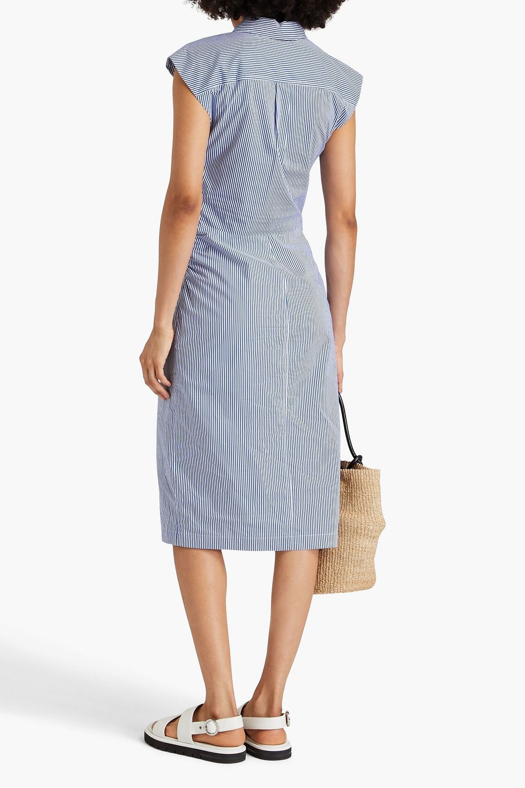 FRAME Cutout ruched cotton-poplin midi shirt dress