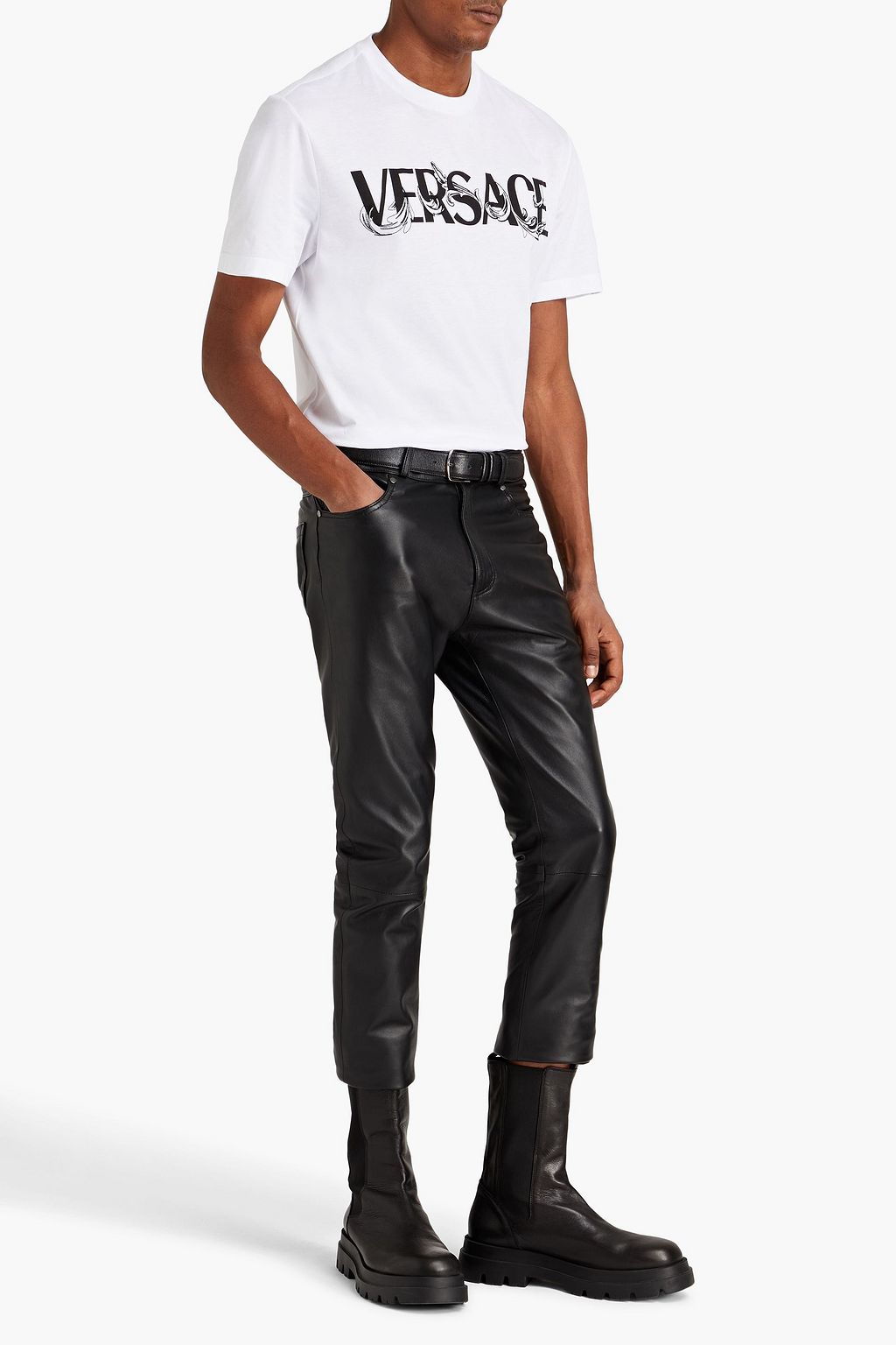 VERSACE T-Shirt aus Baumwoll-Jersey mit Logoprint und Stickereien