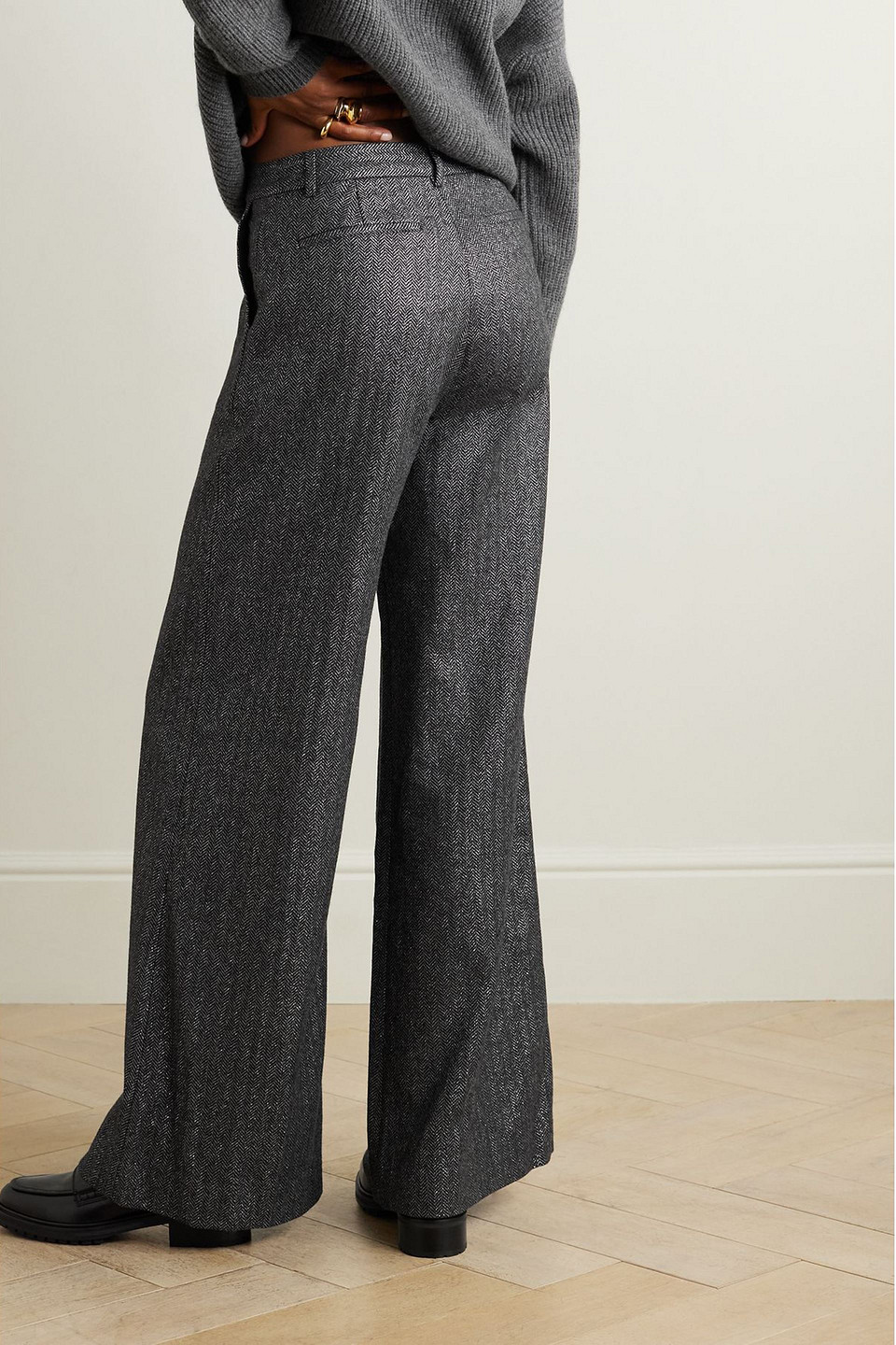  L'agence - Pilar Metallic Herringbone Wool-blend Wide-leg Pants - Gray - Us 4 