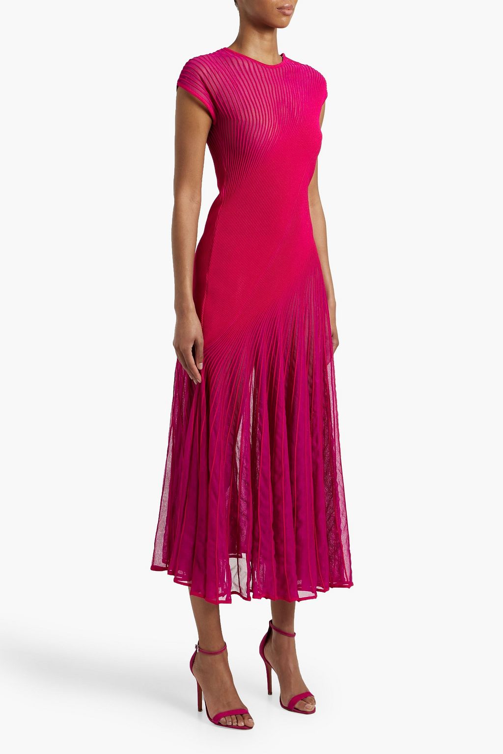 ALAÏA فستان آركيتايبس متوسط الطول من نسيج محبوك بتصميم مضلّع