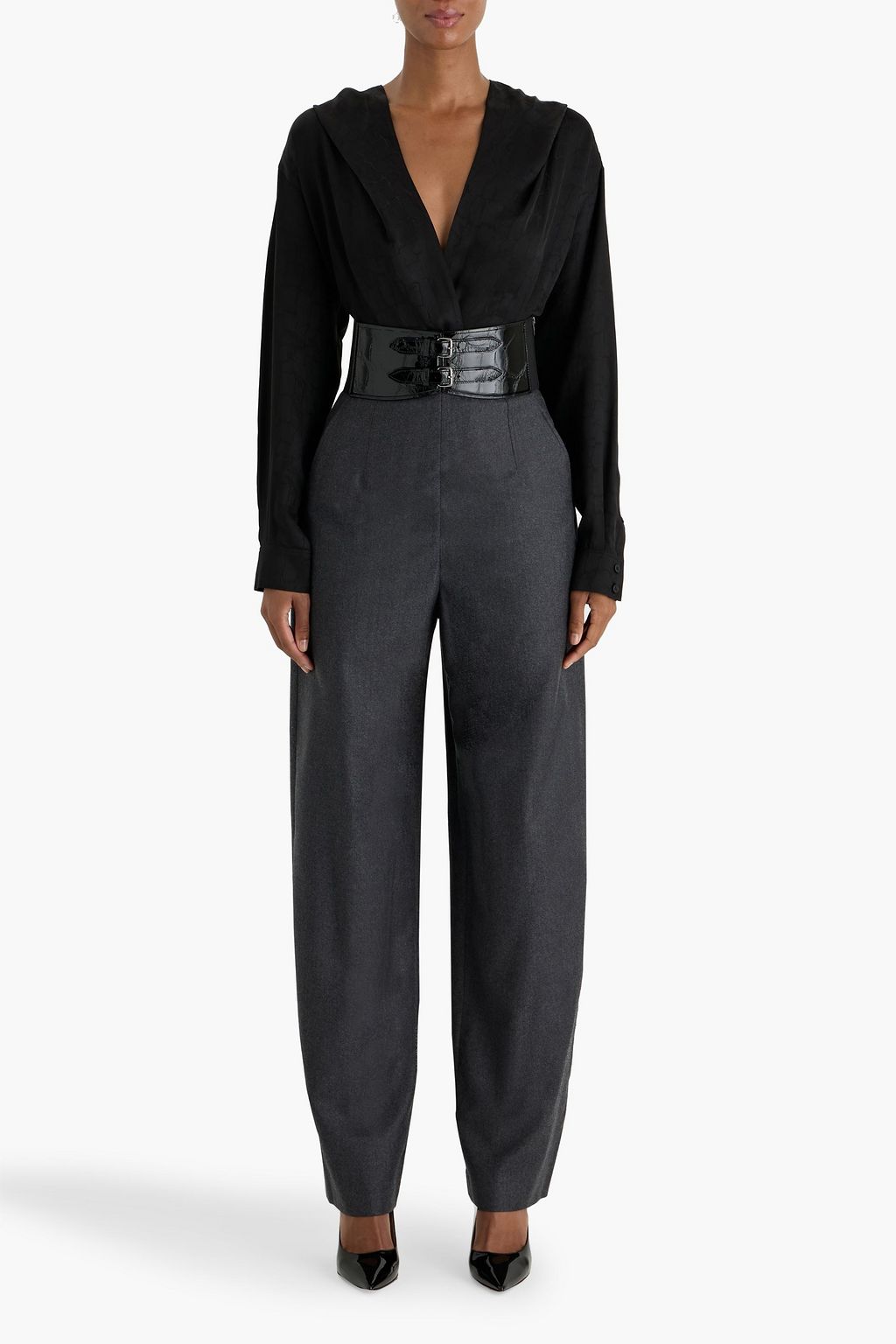ALAÏA Satin-jacquard and stretch-jersey bodysuit