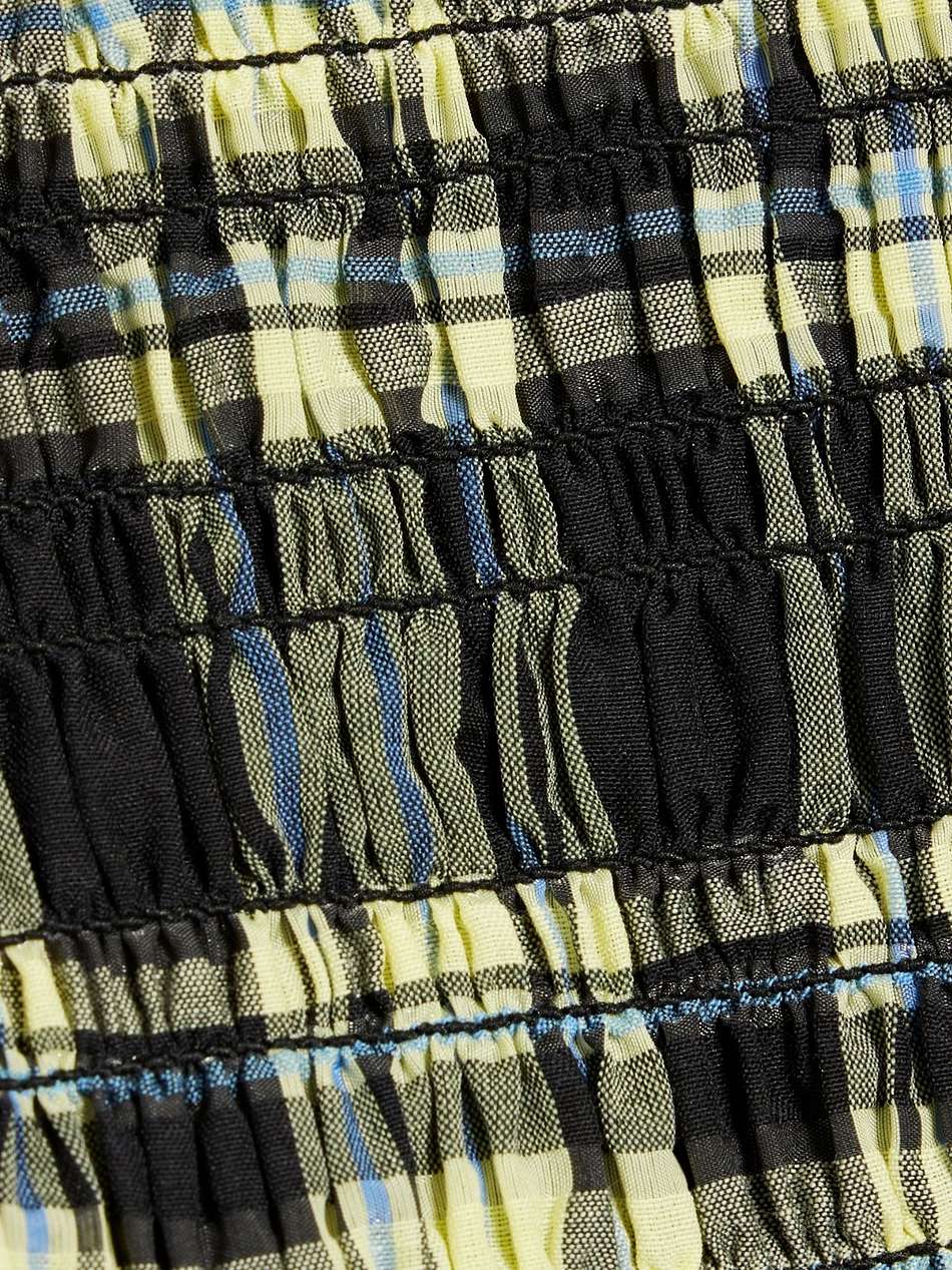 shirred checked cotton-blend seersucker midi dress